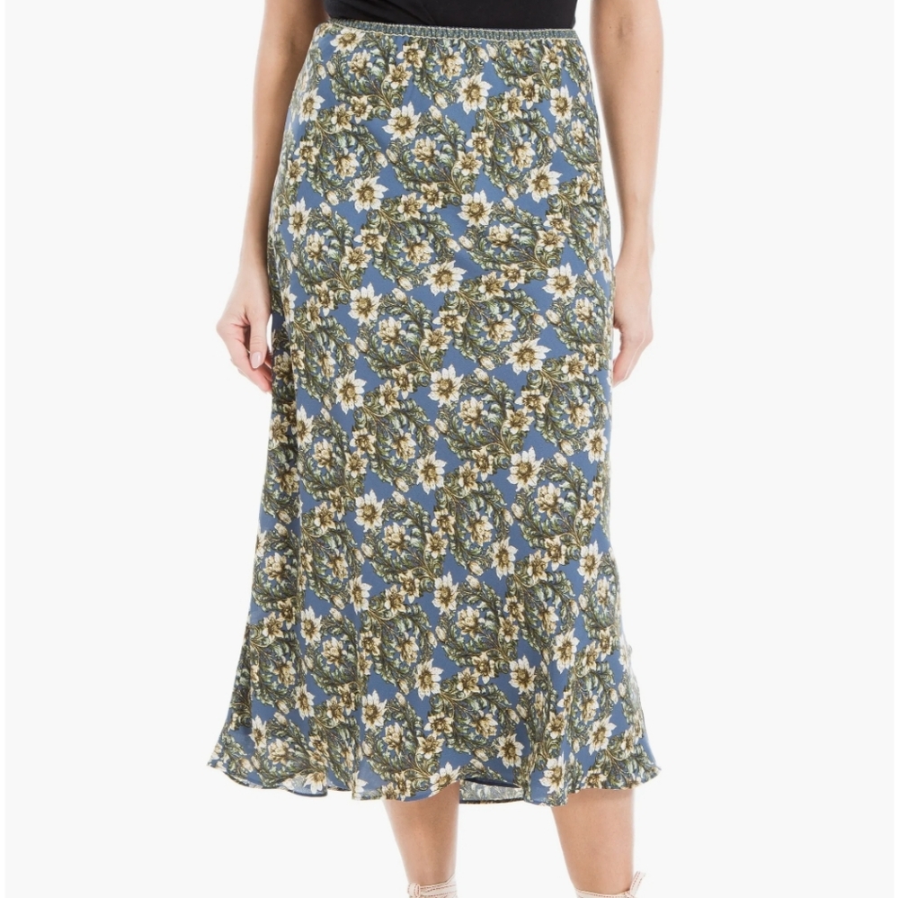 Floral Blue Satin Skirt